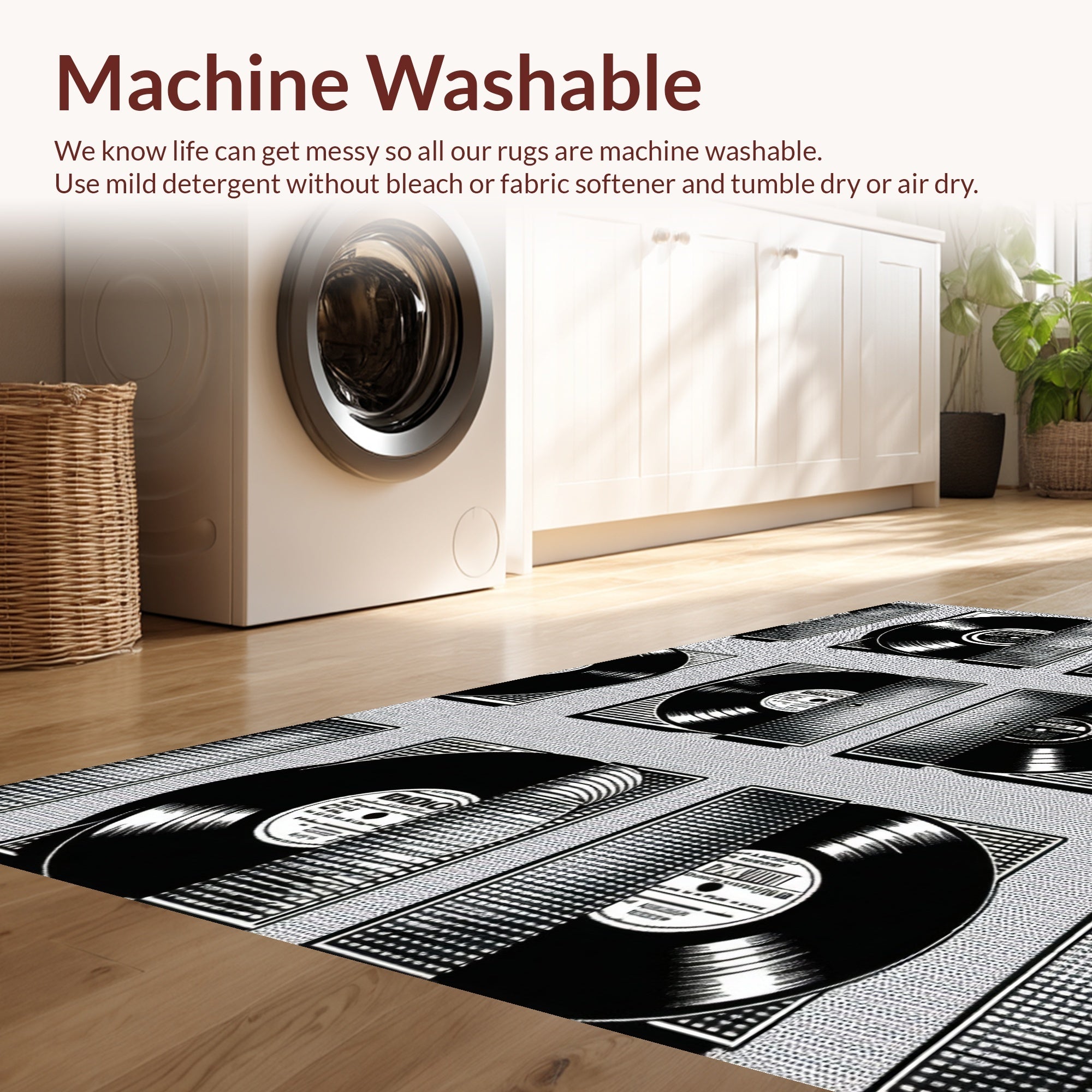 Ultra Soft Area Rug, Non Slip, Stain Resistant, Washable Area Rugs for Living Room, Bedroom, Retro Music Room Non-Slip Rug(Black) - ODIKA