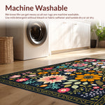 Ultra Soft Area Rug, Non Slip, Stain Resistant, Washable Area Rugs for Living Room, Bedroom, Floral Fantasy Low Pile(Black) - ODIKA