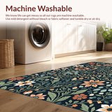 Ultra Soft Area Rug, Non Slip, Stain Resistant, Washable Area Rugs for Living Room, Bedroom, Boho Botanical Non-Slip Living Room(Black) - ODIKA