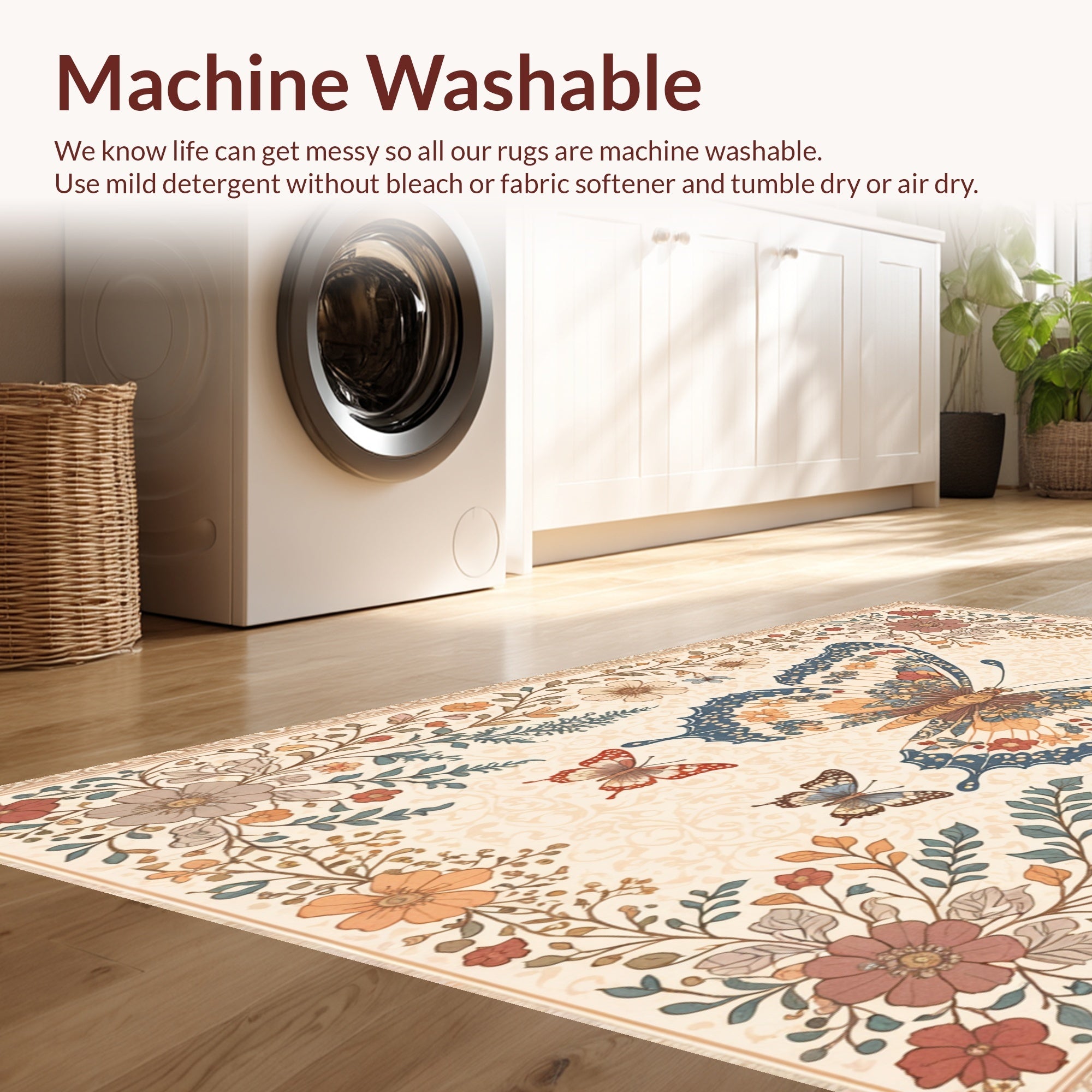 Ultra Soft Area Rug, Non Slip, Stain Resistant, Washable Area Rugs for Living Room, Bedroom, Soft Modern Butterfly Nursery Rug(Beige) - ODIKA