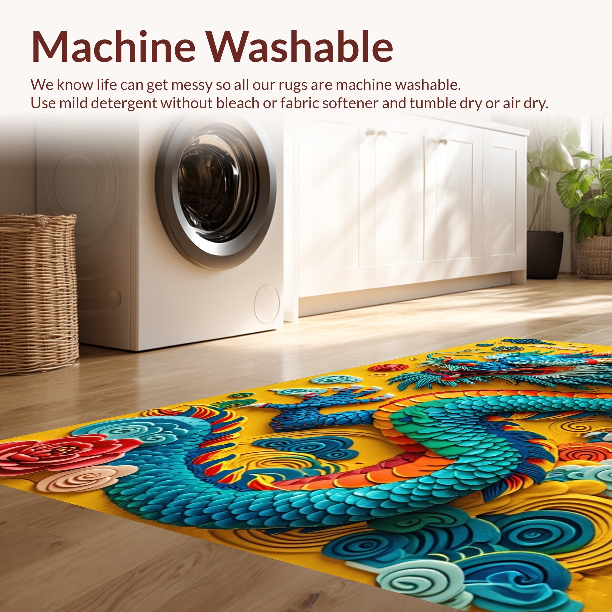 Ultra Soft Area Rug, Non Slip, Stain Resistant, Washable Area Rugs for Living Room, Bedroom, Fantasy Dragon Castle(Yellow) - ODIKA