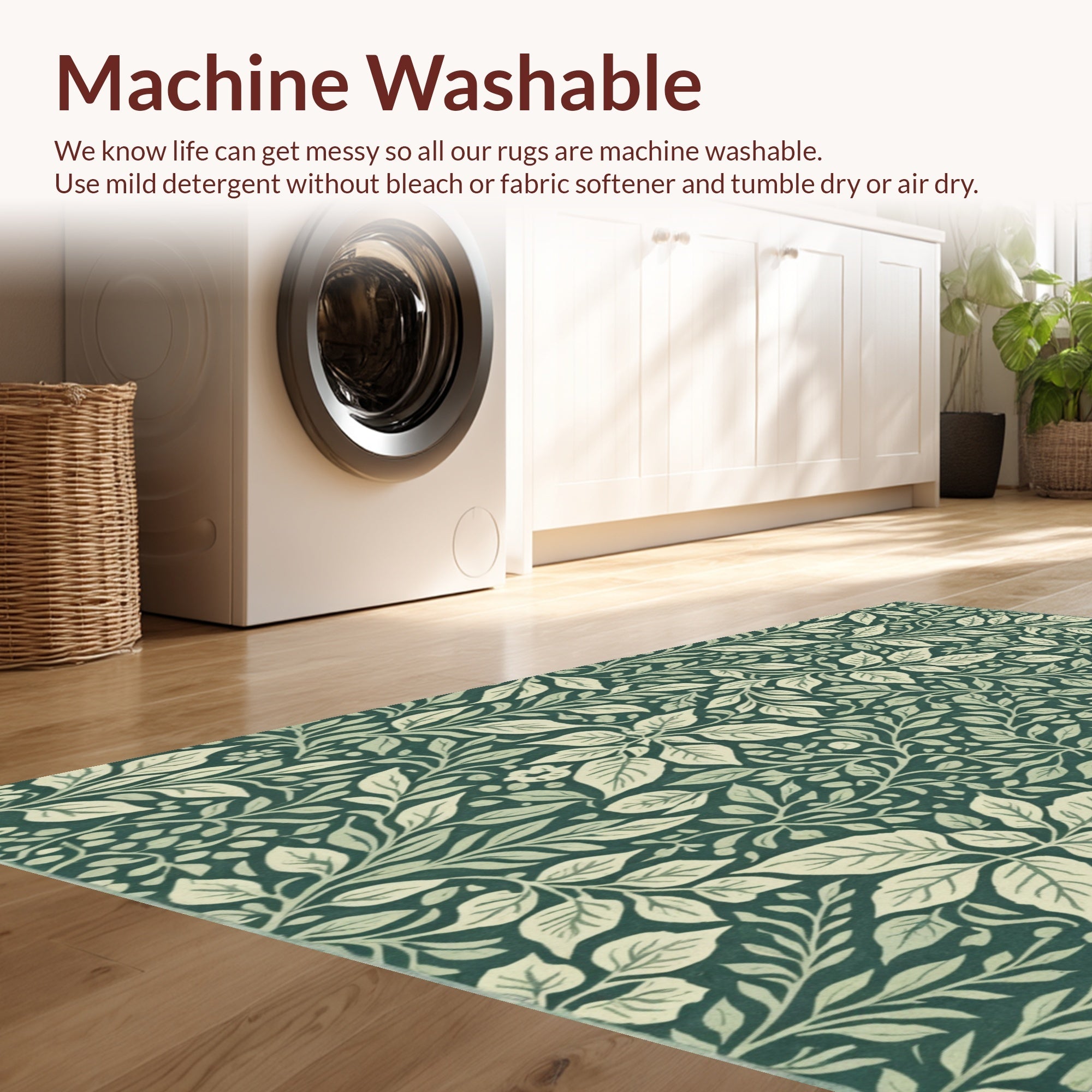 Ultra Soft Area Rug, Non Slip, Stain Resistant, Washable Area Rugs for Living Room, Bedroom, Vintage Woodcut Print(Green) - ODIKA