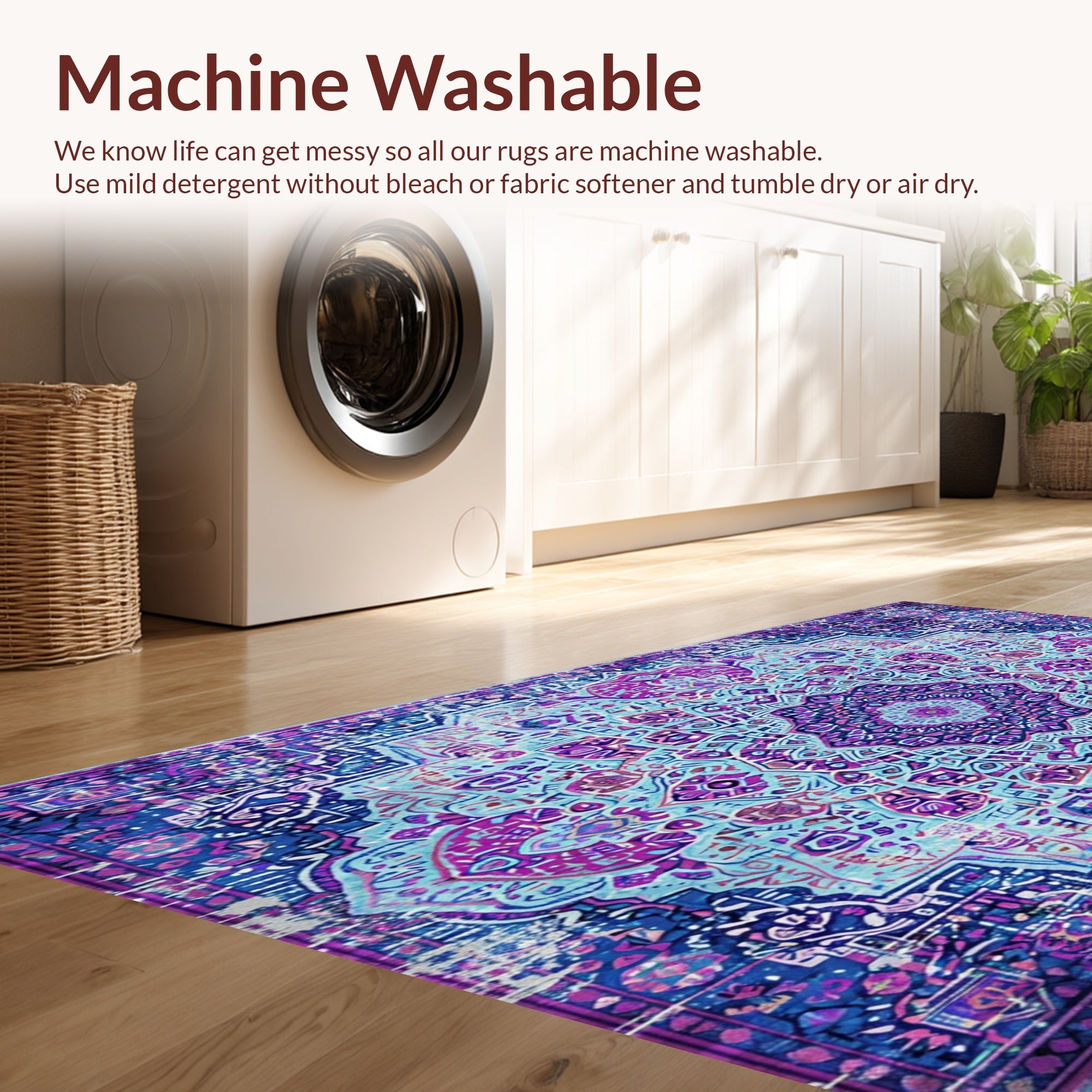 Ultra Soft Area Rug, Non Slip, Stain Resistant, Washable Area Rugs for Living Room, Bedroom, Boho Chic Distressed Living Room Rug(Blue) - ODIKA