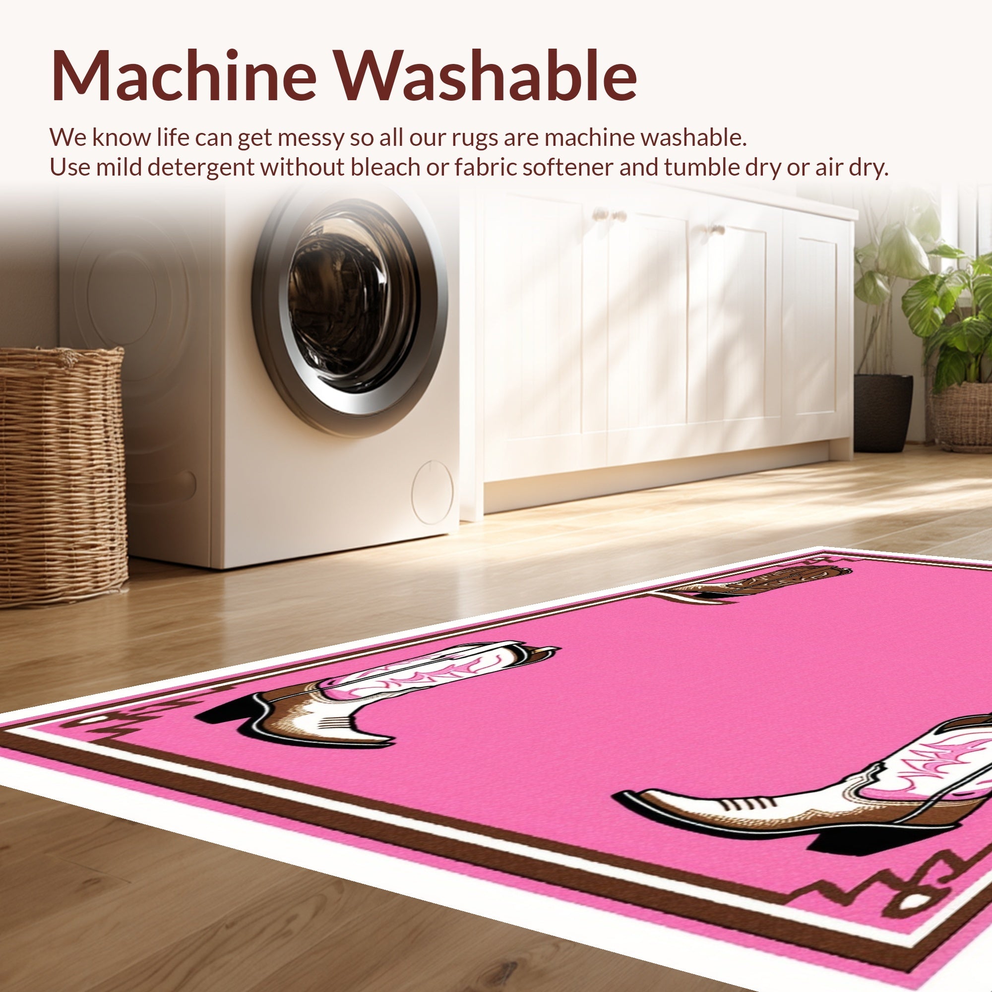 Ultra Soft Area Rug, Non Slip, Stain Resistant, Washable Area Rugs for Living Room, Bedroom, Cowgirl Boots Western(Pink) - ODIKA