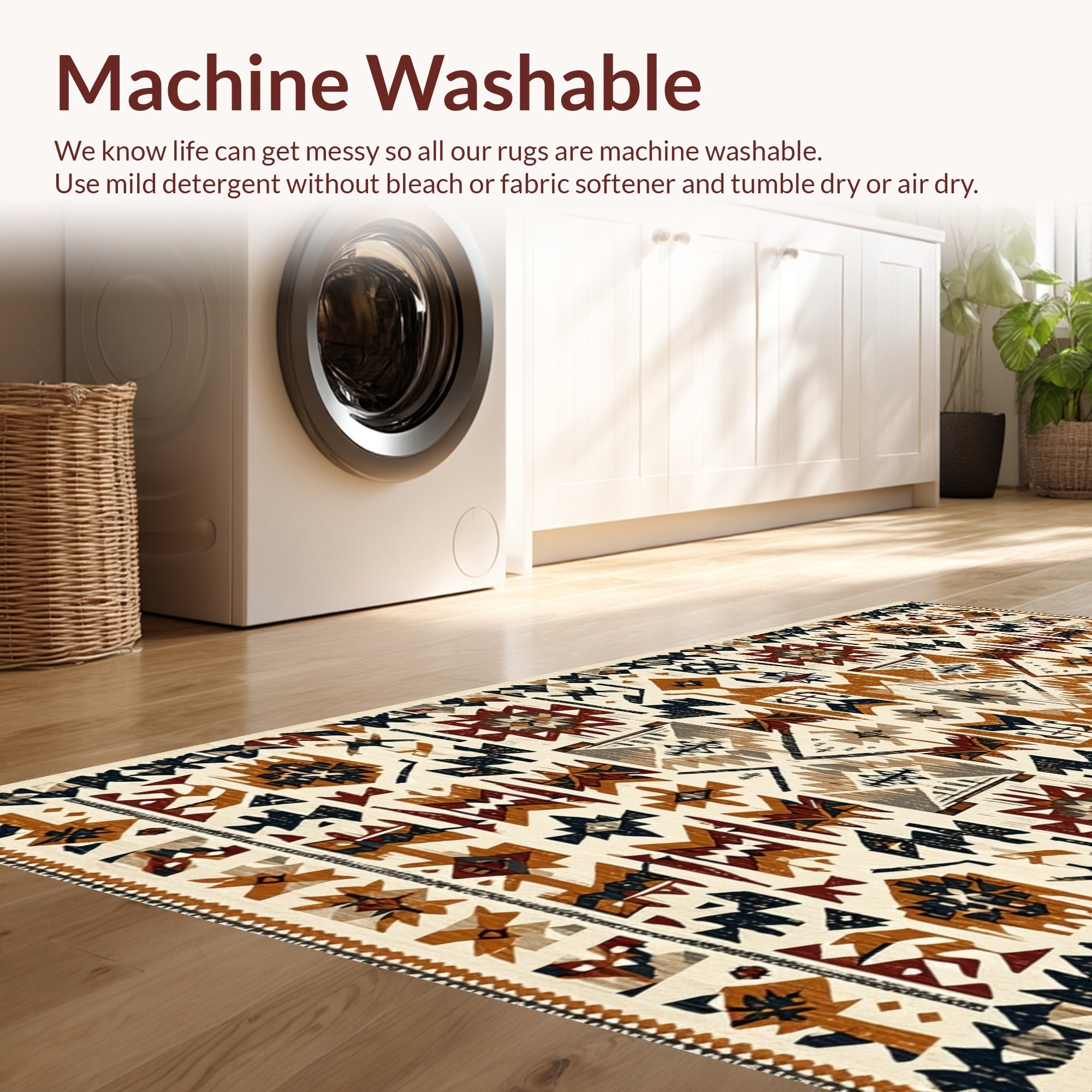 Ultra Soft Area Rug, Non Slip, Stain Resistant, Washable Area Rugs for Living Room, Bedroom, Non-Slip Western Aztec Living Room Rug(Brown) - ODIKA