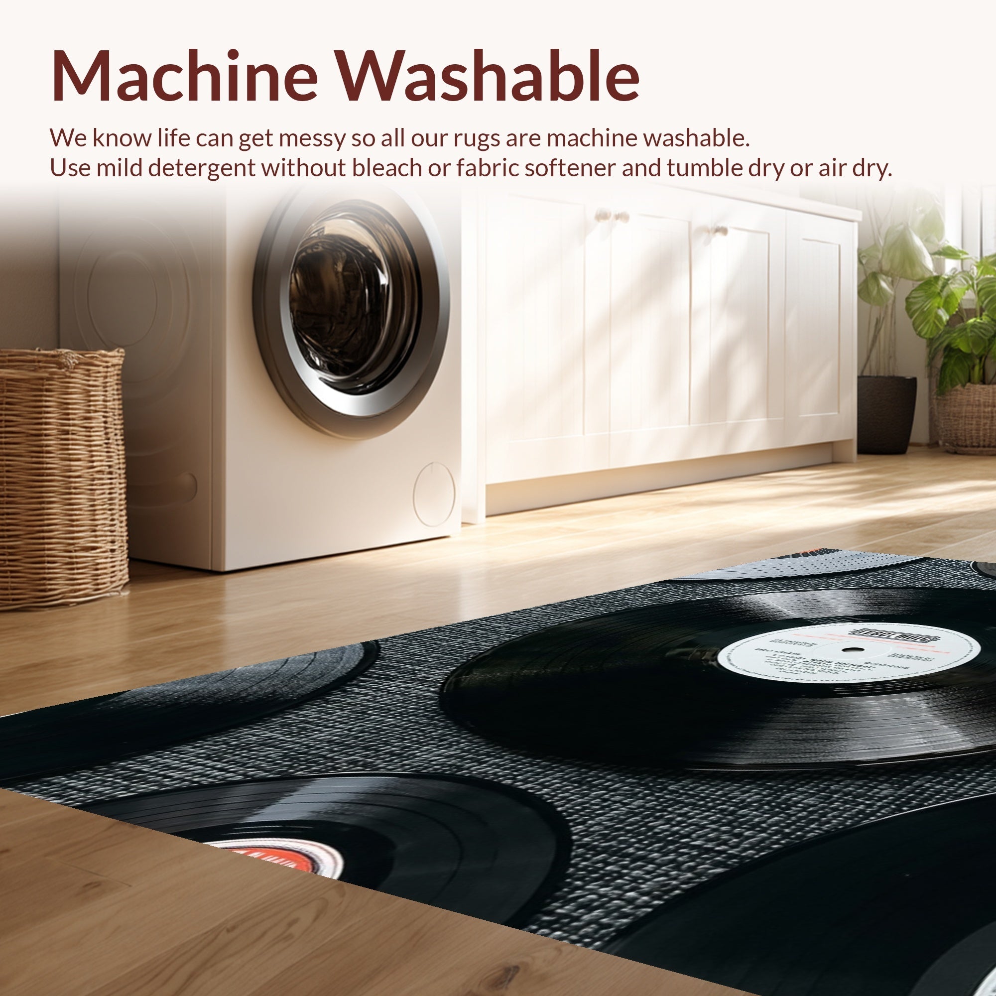 Ultra Soft Area Rug, Non Slip, Stain Resistant, Washable Area Rugs for Living Room, Bedroom, Retro Vinyl Record Non-Slip Area Rug(Black) - ODIKA