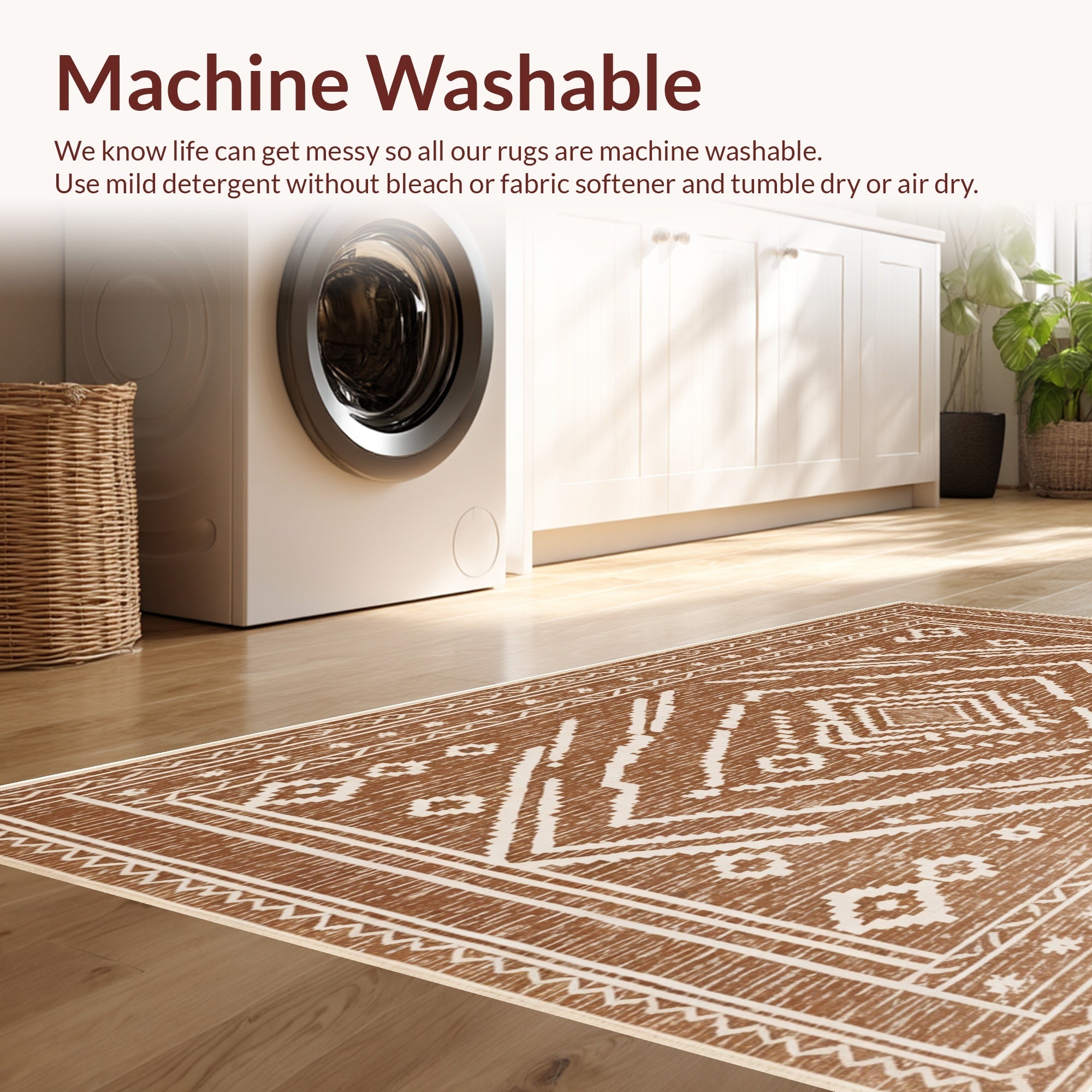 Ultra Soft Area Rug, Non Slip, Stain Resistant, Washable Area Rugs for Living Room, Bedroom, Western Aztec Non-Slip Living Room Rug(Brown) - ODIKA