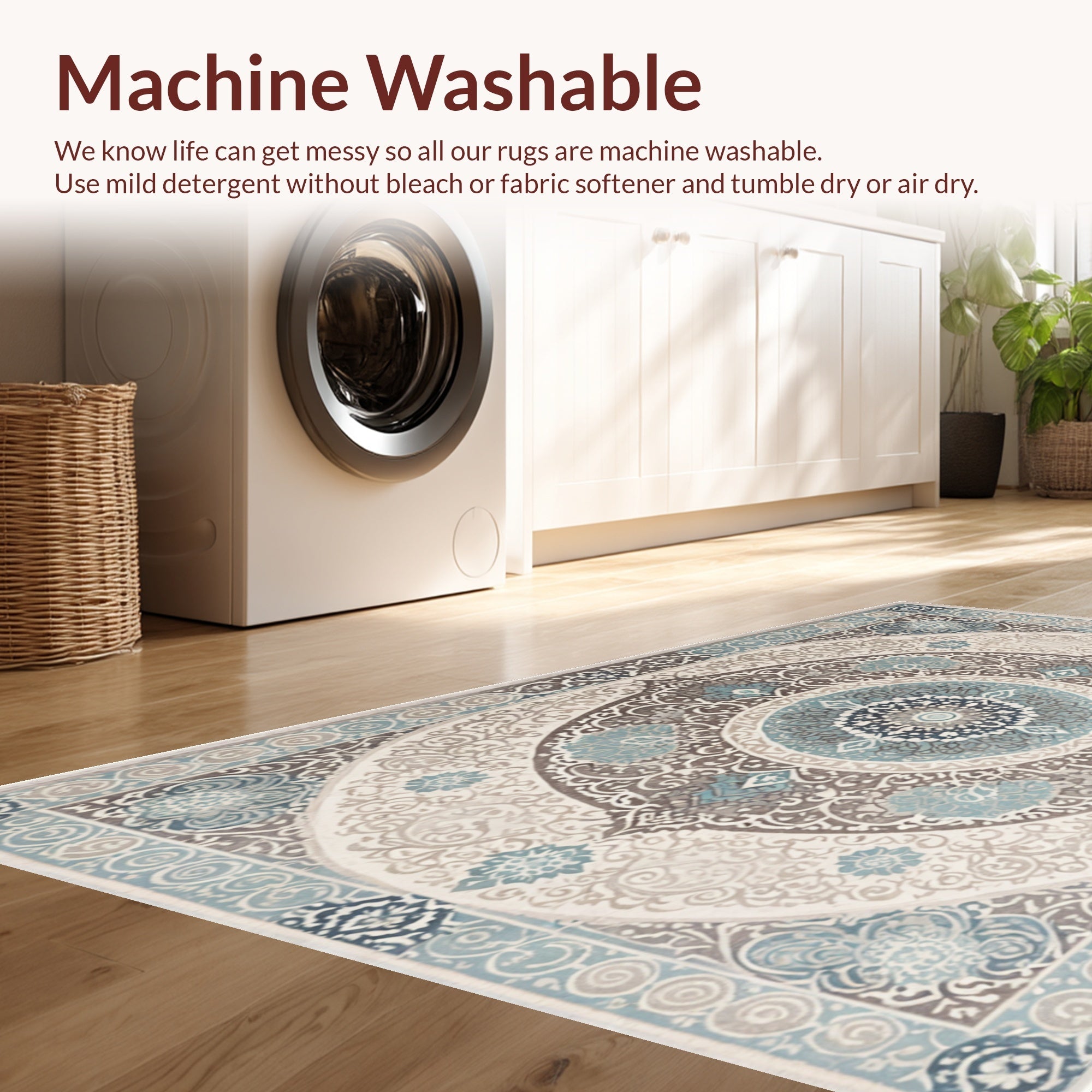Ultra Soft Area Rug, Non Slip, Stain Resistant, Washable Area Rugs for Living Room, Bedroom, Boho Transitional Damask(Beige) - ODIKA