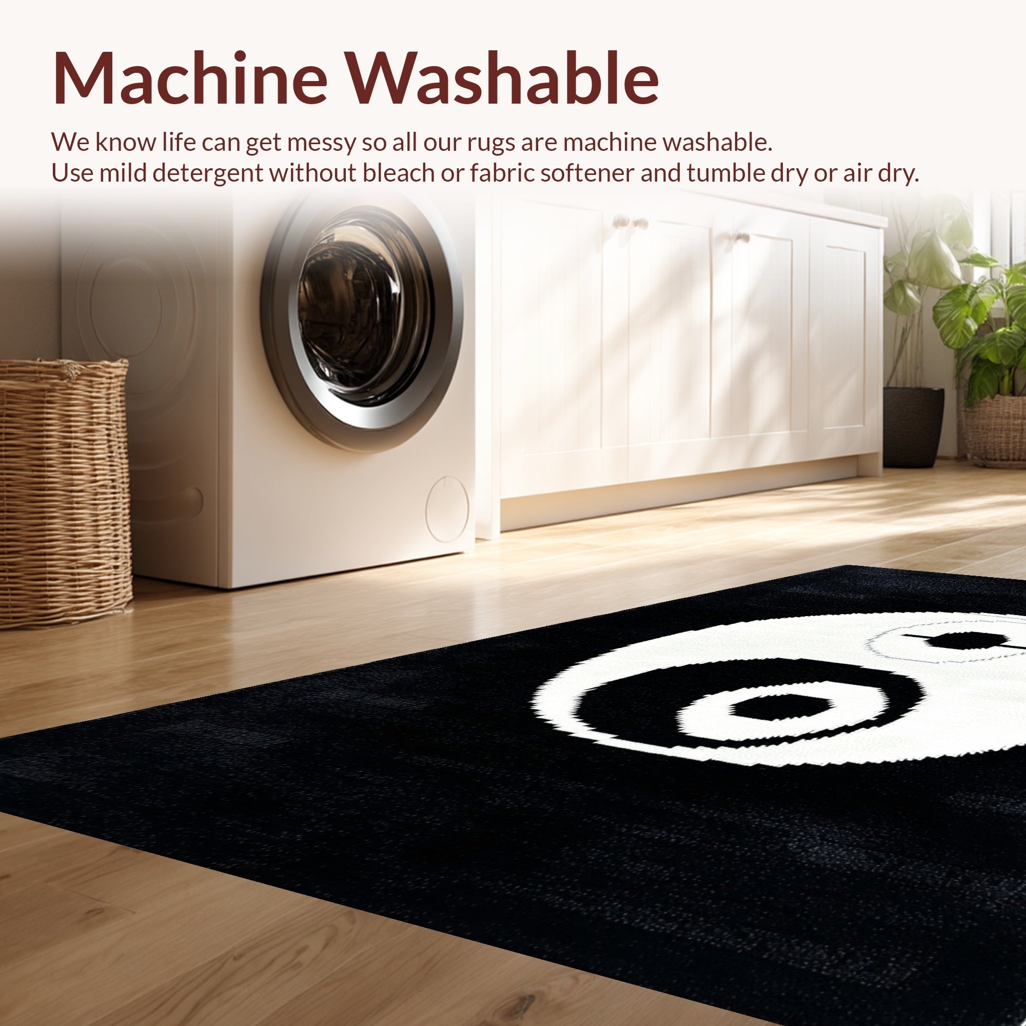 Ultra Soft Area Rug, Non Slip, Stain Resistant, Washable Area Rugs for Living Room, Bedroom, Soft Black and White Yoga Mat(Black) - ODIKA