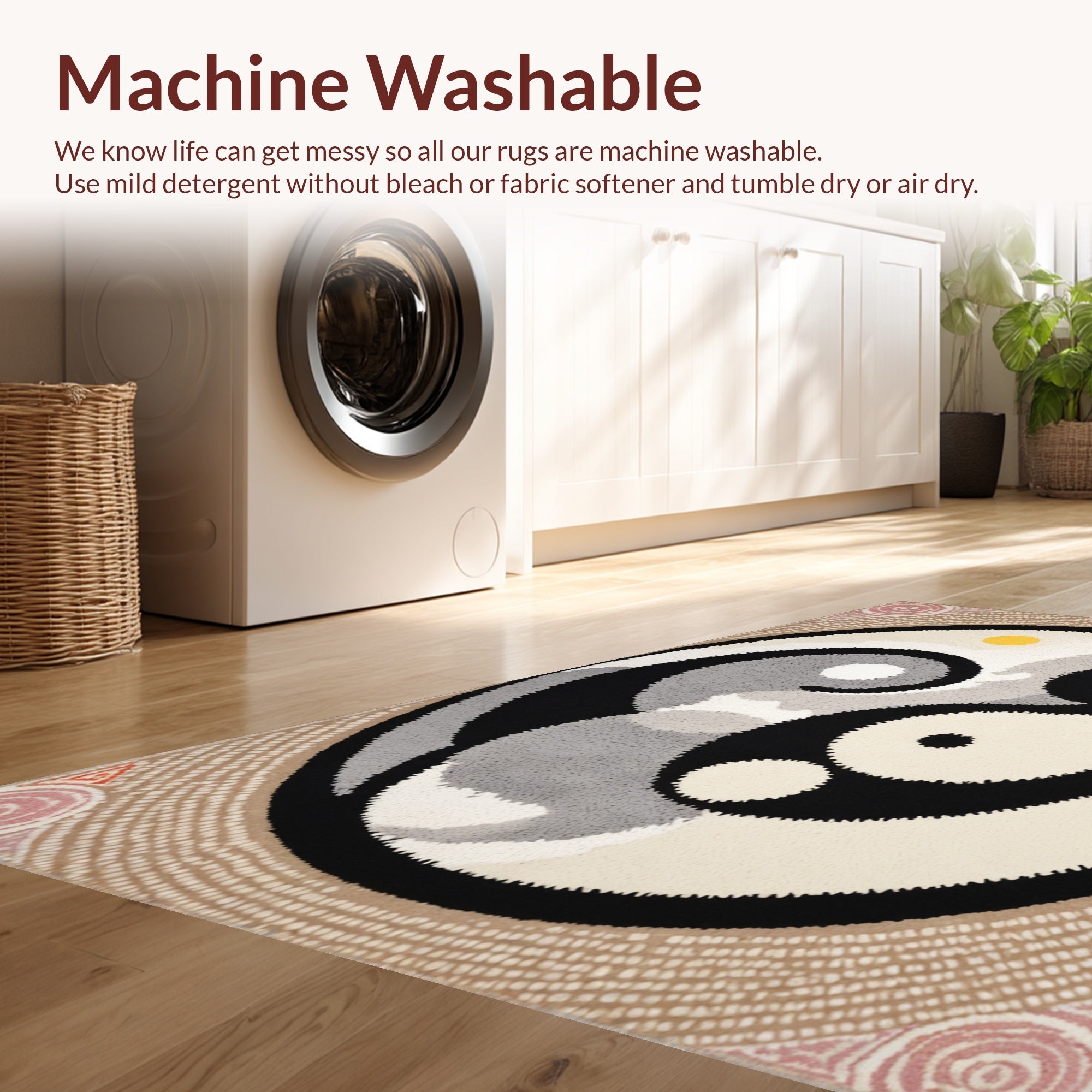 Ultra Soft Area Rug, Non Slip, Stain Resistant, Washable Area Rugs for Living Room, Bedroom, yin yang happy face(Gray) - ODIKA