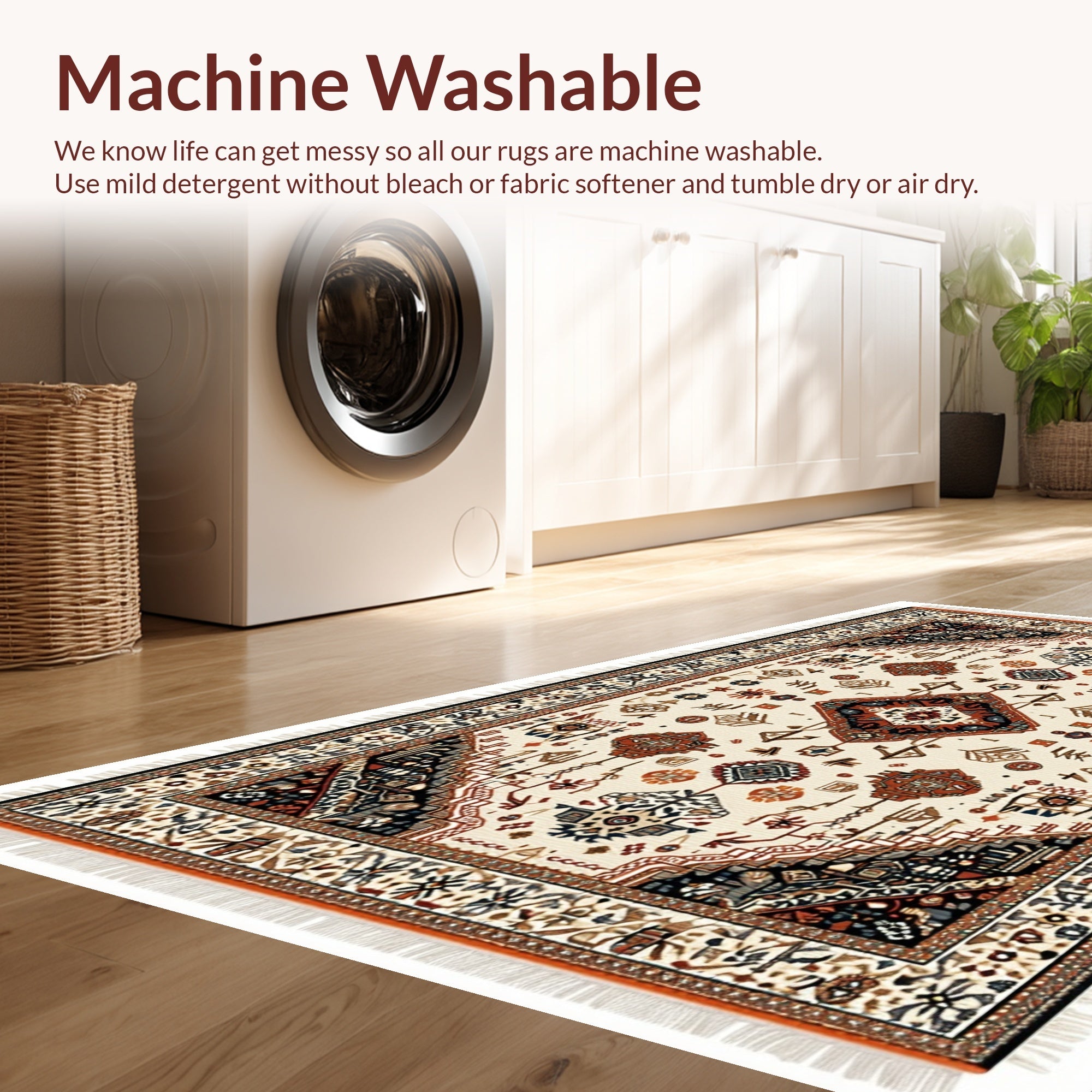 Ultra Soft Area Rug, Non Slip, Stain Resistant, Washable Area Rugs for Living Room, Bedroom, Boho Non-Shedding Living Room Rug(White) - ODIKA