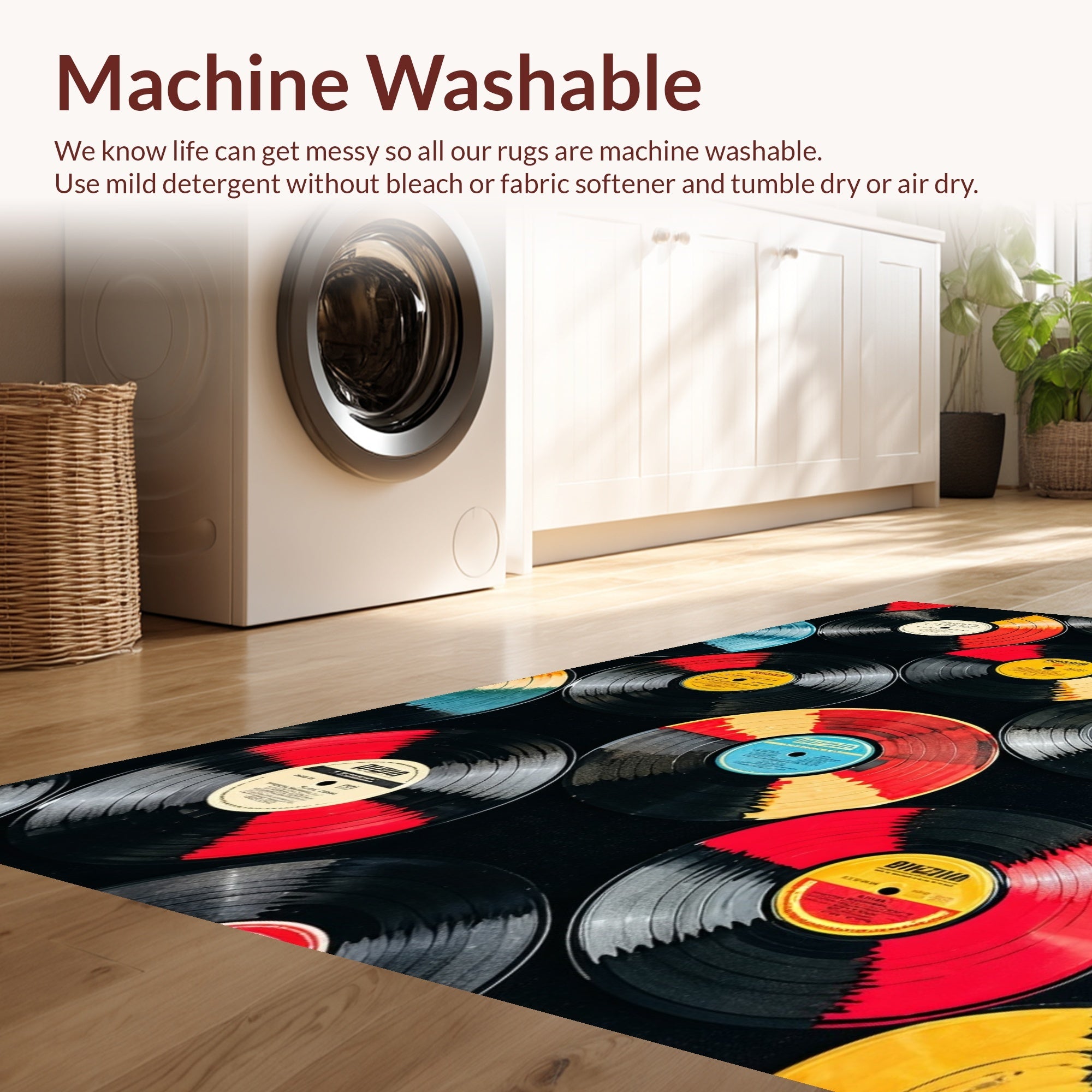 Ultra Soft Area Rug, Non Slip, Stain Resistant, Washable Area Rugs for Living Room, Bedroom, Vinyl Record Pattern Doormat(Red) - ODIKA