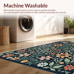 Ultra Soft Area Rug, Non Slip, Stain Resistant, Washable Area Rugs for Living Room, Bedroom, Boho Botanical Non-Slip Dining Room(Black) - ODIKA