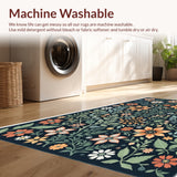 Ultra Soft Area Rug, Non Slip, Stain Resistant, Washable Area Rugs for Living Room, Bedroom, Boho Botanical Non-Slip Dining Room(Black) - ODIKA