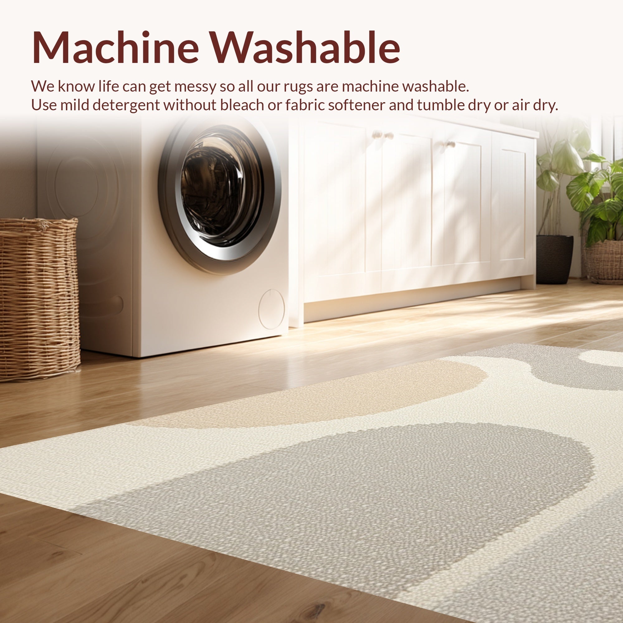 Ultra Soft Area Rug, Non Slip, Stain Resistant, Washable Area Rugs for Living Room, Bedroom, Modern Ivory Handmade Wool Living Room(Beige) - ODIKA