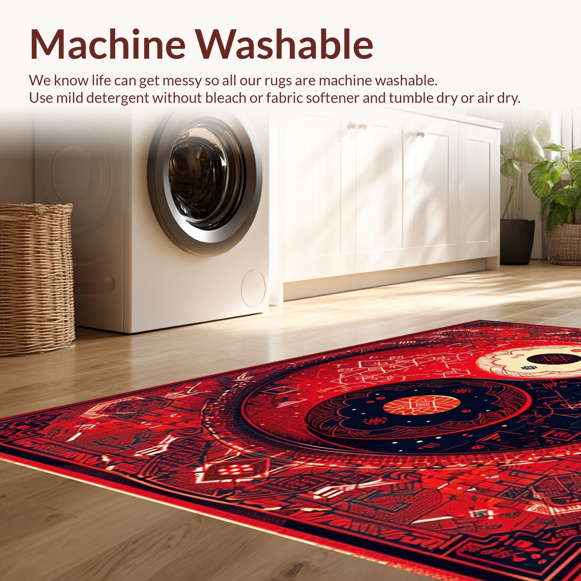 Ultra Soft Area Rug, Non Slip, Stain Resistant, Washable Area Rugs for Living Room, Bedroom, Soft Non-Slip Yin Yang Meditation Rug(Red) - ODIKA