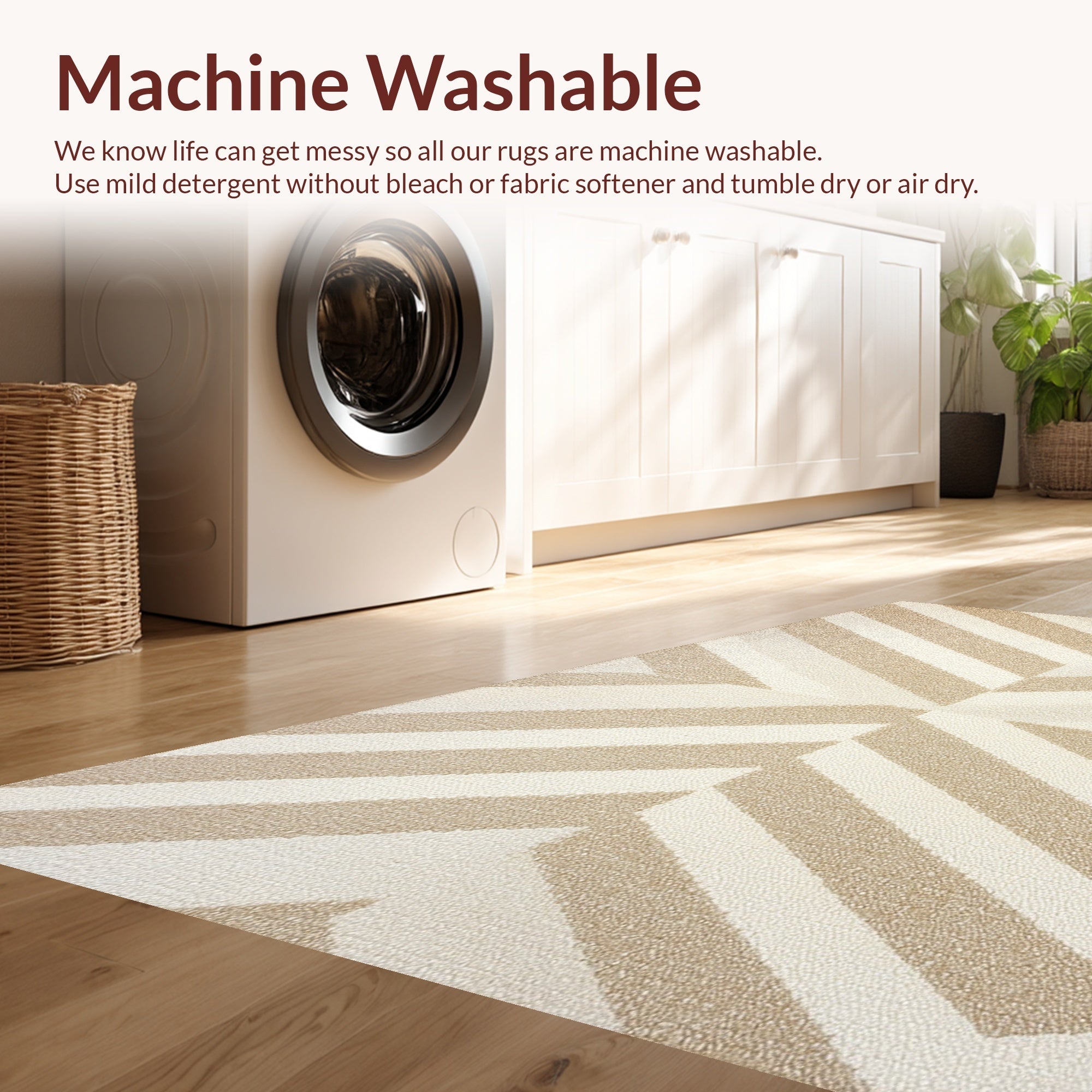 Ultra Soft Area Rug, Non Slip, Stain Resistant, Washable Area Rugs for Living Room, Bedroom, Handmade Chevron Wool(Beige) - ODIKA