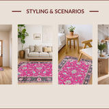 Ultra Soft Area Rug, Non Slip, Stain Resistant, Washable Area Rugs for Living Room, Bedroom, Contemporary Vibrant Graphic Motif(Pink)