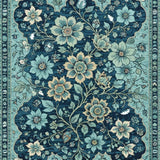 Ultra Soft Area Rug, Non Slip, Stain Resistant, Washable Area Rugs for Living Room, Bedroom, Vintage Floral Non-Slip Living Room(Blue) - ODIKA