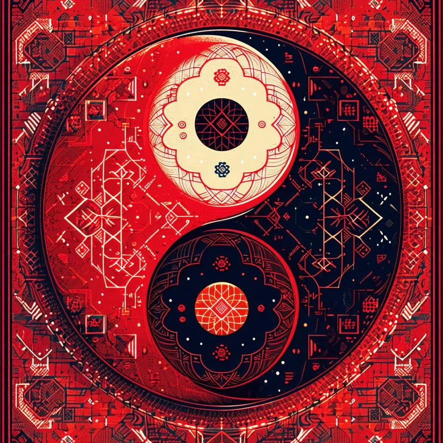 Ultra Soft Area Rug, Non Slip, Stain Resistant, Washable Area Rugs for Living Room, Bedroom, Soft Non-Slip Yin Yang Meditation Rug(Red) - ODIKA