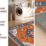 Ultra Soft Area Rug, Non Slip, Stain Resistant, Washable Area Rugs for Living Room, Bedroom, Cheerful Multi-Tonal Floral Element(Orange)