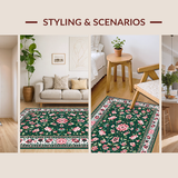 Ultra Soft Area Rug, Non Slip, Stain Resistant, Washable Area Rugs for Living Room, Bedroom, Whimsical Floral Abstract Aesthetic(Green)