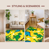 Ultra Soft Area Rug, Non Slip, Stain Resistant, Washable Area Rugs for Living Room, Bedroom, Safari Adventure Dino Playfield(Yellow)