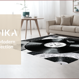 Ultra Soft Area Rug, Non Slip, Stain Resistant, Washable Area Rugs for Living Room, Bedroom, Vintage Vinyl Living Room Non-Slip Carpet(Black)