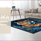 Ultra Soft Area Rug, Non Slip, Stain Resistant, Washable Area Rugs for Living Room, Bedroom, Vibrant Dark Blue Animal Motif(Orange)