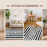 Ultra Soft Area Rug, Non Slip, Stain Resistant, Washable Area Rugs for Living Room, Bedroom, Monochrome Linear Weave Rug with Bold Alternating Stripes and Contrast(Black)