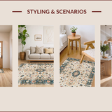 Ultra Soft Area Rug, Non Slip, Stain Resistant, Washable Area Rugs for Living Room, Bedroom, Chic Neutral Toned Leaf Patterns(Ivory)