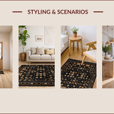 Ultra Soft Area Rug, Non Slip, Stain Resistant, Washable Area Rugs for Living Room, Bedroom, Vintage Inspired Primitive Elegance(Black)