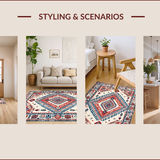 Ultra Soft Area Rug, Non Slip, Stain Resistant, Washable Area Rugs for Living Room, Bedroom, Elegant Rustic Ogee Pattern(White)