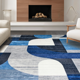 Ultra Soft Area Rug, Non Slip, Stain Resistant, Washable Area Rugs for Living Room, Bedroom, Minimalist Linear Lattice Aesthetic(Blue)