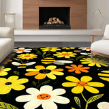 Ultra Soft Area Rug, Non Slip, Stain Resistant, Washable Area Rugs for Living Room, Bedroom, Charming Bee Floral Arrangement(Yellow)