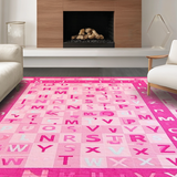 Ultra Soft Area Rug, Non Slip, Stain Resistant, Washable Area Rugs for Living Room, Bedroom, Joyful Pink Alphabetic Cozy Area(Pink)