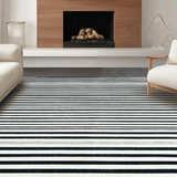 Ultra Soft Area Rug, Non Slip, Stain Resistant, Washable Area Rugs for Living Room, Bedroom, Sleek Linear Contrast Rug Showcasing Sharp Black And White Stripe Motif(Black)