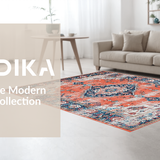 Ultra Soft Area Rug, Non Slip, Stain Resistant, Washable Area Rugs for Living Room, Bedroom, Sophisticated Vintage Geometric Flair(Orange)
