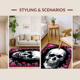 Ultra Soft Area Rug, Non Slip, Stain Resistant, Washable Area Rugs for Living Room, Bedroom, Rustic Vintage Skull Imagery(Black)