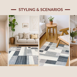 Ultra Soft Area Rug, Non Slip, Stain Resistant, Washable Area Rugs for Living Room, Bedroom, Sleek Neutral Tone Striping(Gray)