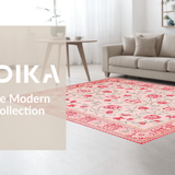 Ultra Soft Area Rug, Non Slip, Stain Resistant, Washable Area Rugs for Living Room, Bedroom, Unique Artistic Floral Embellishment(Pink)