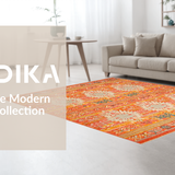 Ultra Soft Area Rug, Non Slip, Stain Resistant, Washable Area Rugs for Living Room, Bedroom, Eclectic Ogee Pattern with Warm Hues(Orange)