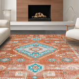 Ultra Soft Area Rug, Non Slip, Stain Resistant, Washable Area Rugs for Living Room, Bedroom, Stylish Minimalist Diamond Motif(Orange)