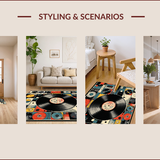 Ultra Soft Area Rug, Non Slip, Stain Resistant, Washable Area Rugs for Living Room, Bedroom, Colorful Semi-Circle Music Motif(Red)