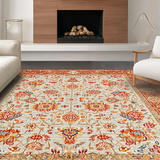 Ultra Soft Area Rug, Non Slip, Stain Resistant, Washable Area Rugs for Living Room, Bedroom, Rustic Floral Tapestry Motif(Orange)