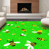 Ultra Soft Area Rug, Non Slip, Stain Resistant, Washable Area Rugs for Living Room, Bedroom, Colorful Bee Artistry Rug(Green)