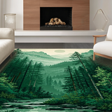 Ultra Soft Area Rug, Non Slip, Stain Resistant, Washable Area Rugs for Living Room, Bedroom, Elegant Evergreen Landscape Motif(Green)