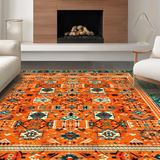 Ultra Soft Area Rug, Non Slip, Stain Resistant, Washable Area Rugs for Living Room, Bedroom, Chic Retro Symmetrical Elements(Orange)