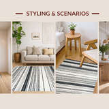 Ultra Soft Area Rug, Non Slip, Stain Resistant, Washable Area Rugs for Living Room, Bedroom, Black and White Linear Stripe Rug, Absorbent Layered Pattern, Non Slip Base(Black)