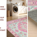 Ultra Soft Area Rug, Non Slip, Stain Resistant, Washable Area Rugs for Living Room, Bedroom, Lush Light Green Medallion Design(Pink)